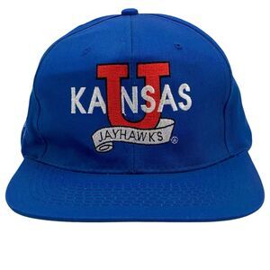 Vintage Kansas Jayhawks Blue Snapback Hat Embroidered Logo Head Start (H24)